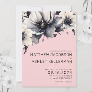 Invitation Mariage Floral Moderne Élégant Rose