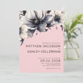 Invitation Mariage Floral Moderne Élégant Rose (Debout devant)