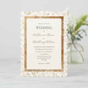 Invitation Mariage floral moderne Elégant Sent Or