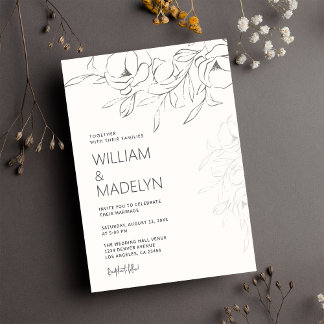 Invitation Mariage floral moderne ivoire Magnolia