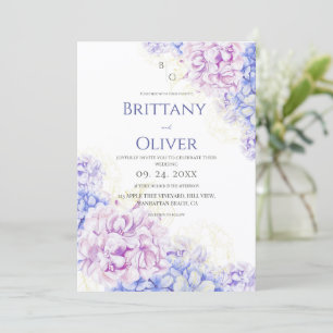 Invitation Mariage Floral Moderne Lilas & Bleu