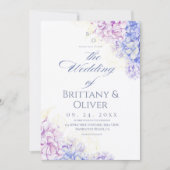 Invitation Mariage Floral Moderne Lilas & Bleu de Printemps (Devant)