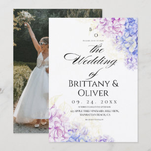 Invitation Mariage Floral Moderne Lilas & Bleu de Printemps