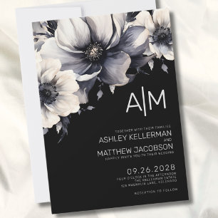 Invitation Mariage Floral Moderne Noir