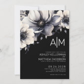 Invitation Mariage Floral Moderne Noir (Devant)