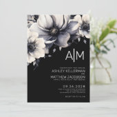 Invitation Mariage Floral Moderne Noir (Debout devant)