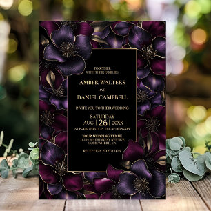 Invitation Mariage floral moderne noir violet rose