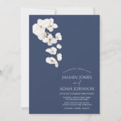 Invitation Mariage Floral Moderne Orchidée Blanche Bleu Nuit (Devant)