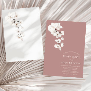 Invitation Mariage Floral Moderne Orchidée Blanche Rose Pouss