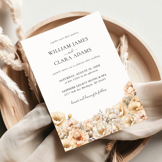 Invitation Mariage floral moderne Pastel Peony