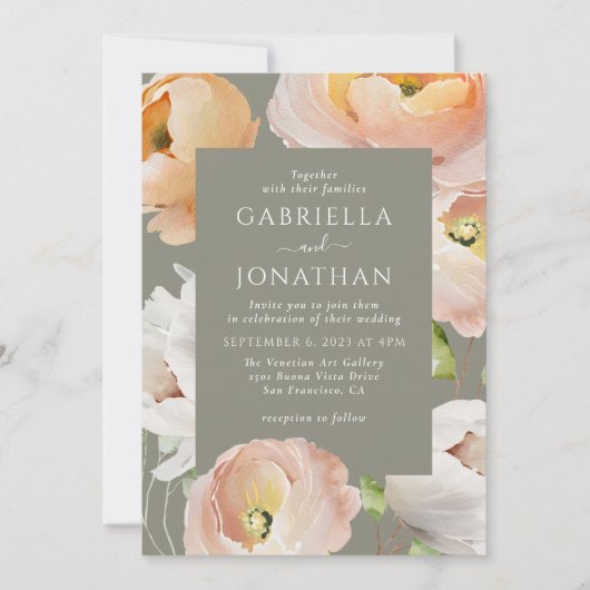 Invitation Mariage floral moderne Peach (Devant)