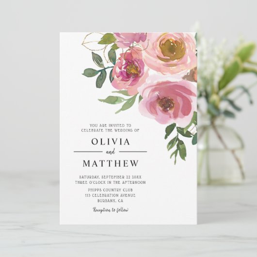 Invitation Mariage floral moderne Peach Blush (Debout devant)