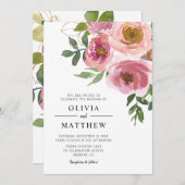 Invitation Mariage floral moderne Peach Blush (Devant / Derrière)