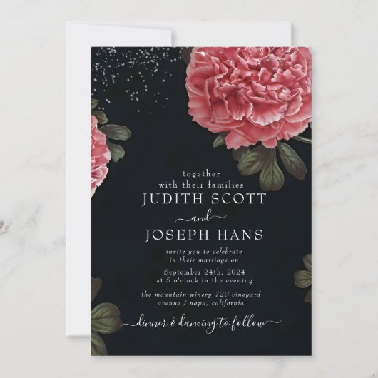 Invitation Mariage floral moderne Peony (Devant)