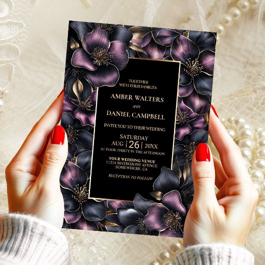 Invitation Mariage floral moderne rose et gris Dusty