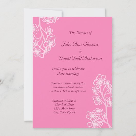 Invitation Mariage floral moderne rose persan (Devant)