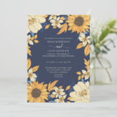 Invitation Mariage floral moderne Sunflower bleu jaune crème (Debout devant)