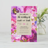 Invitation Mariage Floral Moderne Tons Rose Violet Or (Debout devant)