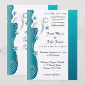 Invitation Mariage floral moderne | Turquoise et argent (Devant / Derrière)