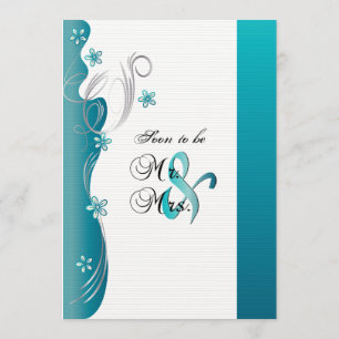Invitation Mariage floral moderne  Turquoise et argent