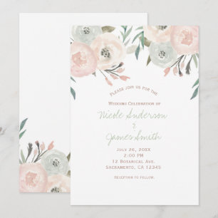 Invitation Mariage Floral Moderne Vert Menthe Sauge Rose