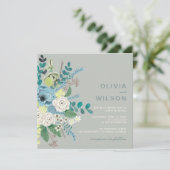 Invitation Mariage floral moderne vert Sage (Debout devant)