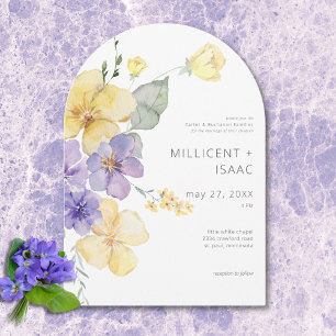 Invitation Mariage Floral Moderne Violettes Violettes et Jaun