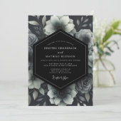Invitation Mariage Floral Monochrome Cendré (Debout devant)