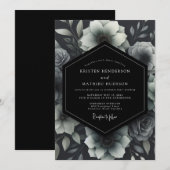 Invitation Mariage Floral Monochrome Cendré (Devant / Derrière)