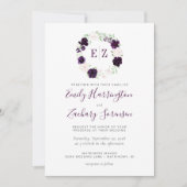 Invitation Mariage Floral Monogramme Rose Violet (Devant)