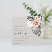 INVITATION MARIAGE FLORAL MONSTRERA EN ROUTE GRIS (Debout devant)