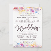 Invitation Mariage floral multicolore Pastel Aquarelle (Devant)