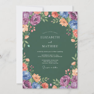 Invitation Mariage Floral Multicolore Sage Profond