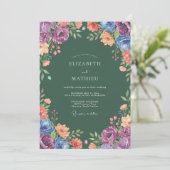 Invitation Mariage Floral Multicolore Sage Profond (Debout devant)