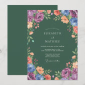 Invitation Mariage Floral Multicolore Sage Profond (Devant / Derrière)