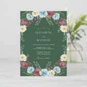 Invitation Mariage Floral Multicolore Vert Chasseur (Debout devant)