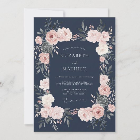 Invitation Mariage Floral Navy Blush (Devant)