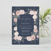 Invitation Mariage Floral Navy Blush (Debout devant)