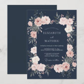 Invitation Mariage Floral Navy Blush (Devant / Derrière)