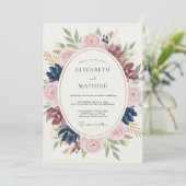 Invitation Mariage floral Navy Blush (Debout devant)