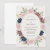 Invitation Mariage floral Navy Blush (Devant / Derrière)
