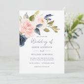 Invitation Mariage floral Navy Blush   (Debout devant)