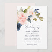 Invitation Mariage floral Navy Blush   (Devant / Derrière)