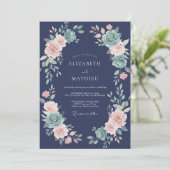 Invitation Mariage Floral Navy Lush (Debout devant)