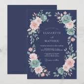Invitation Mariage Floral Navy Lush (Devant / Derrière)