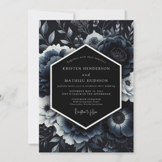 Invitation Mariage Floral Navy Moody (Devant)
