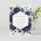 Invitation Mariage Floral Navy Moody (Debout devant)