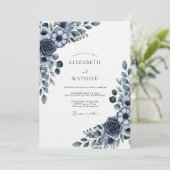 Invitation Mariage Floral Navy Moody (Debout devant)