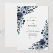 Invitation Mariage Floral Navy Moody (Devant / Derrière)