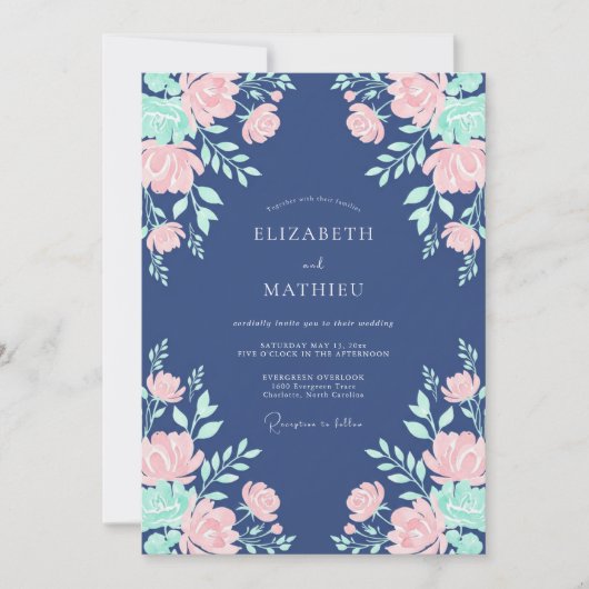 Invitation Mariage Floral Navy Rose (Devant)